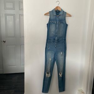 Bebé distressed denim jumper jumpsuit